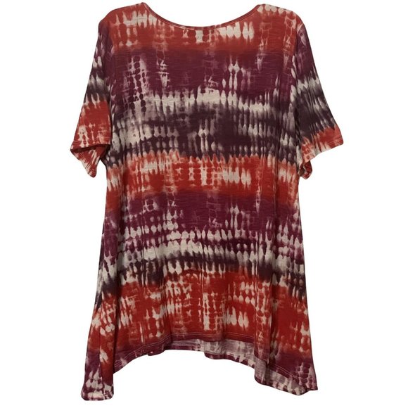 Fred David Hippie Blouse Plus Size 2X Orange Purple White Short Sleeve Tie Dye V - Picture 10 of 14